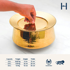 Pure Brass Lagan Handi with Lid | Handcrafted Traditional Cooking Pot | Brass Lagan for Dum Biryani, Festive Cooking & Serving