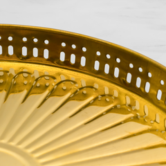 Pure Brass Pooja Thali Set of 10 | Set of 1 Thali, 1 Ghanti, 1 Pooja Aarti, 1 Pali, 2 Wati, 1 Kalash, 1 Chaumukha, 1 Incense Burner, and 1 Kapoor Aarti