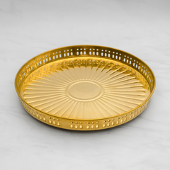 Pure Brass Pooja Thali Set of 10 | Set of 1 Thali, 1 Ghanti, 1 Pooja Aarti, 1 Pali, 2 Wati, 1 Kalash, 1 Chaumukha, 1 Incense Burner, and 1 Kapoor Aarti