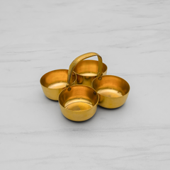 Pure Brass Pooja Thali Set of 10 | Set of 1 Thali, 1 Ghanti, 1 Pooja Aarti, 1 Pali, 2 Wati, 1 Kalash, 1 Chaumukha, 1 Incense Burner, and 1 Kapoor Aarti