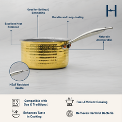 Pure Brass Sauce Pan With Resistant Handle for Cooking – Tin Coated (Kalai) – Handcrafted Hammered & Traditional Design