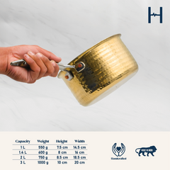 Pure Brass Sauce Pan With Resistant Handle for Cooking – Tin Coated (Kalai) – Handcrafted Hammered & Traditional Design