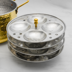 Pure Brass Idli Cooker Hammered Finish with Whistle Indicator & Brass Lid | Traditional 4 Plate 16 Idlis Steamer | Durable & Hygienic Brass Idly Maker