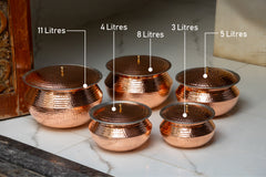 Pure Copper Round Handi With Lid for Cooking – Tin Coated (Kalai) – Handcrafted Hammered & Traditional Design