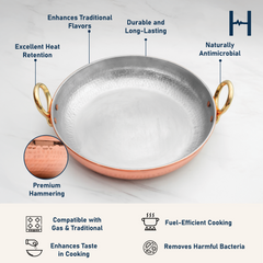 Pure Copper Fry Pan for Cooking – Tin Coated (Kalai) – Handcrafted Hammered & Traditional Design