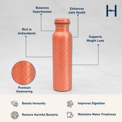 Pure Copper Water Bottle | Leak proof Water Bottle, Hammered Finish | 1 Litre