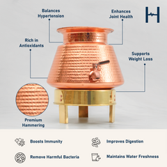 Pure Copper Jalsagar Pot Water Dispenser with Brass Stand