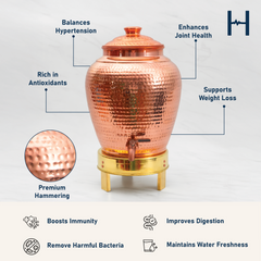 Pure Copper Kiwi Water Dispenser | Leak Proof Water Dispenser with Tap | Hammered Finish