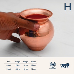 Pure Copper Mangal Kalash - Strong & Heavy - Harmless & Lead-Free - Leak Proof - Provides Many Health Benefits