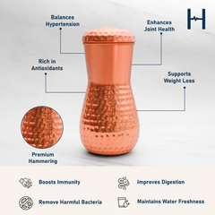 Pure Copper Marina Jar Classic for Water | Copper Utensil for Water, Chocolates & Dry Fruits | 1.2 litres, 22.5 cm x 11 cm