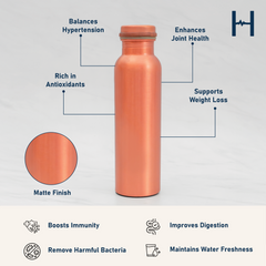 Pure Copper Water Bottle | Leak proof Water Bottle, Matte Finish | 1 Litre
