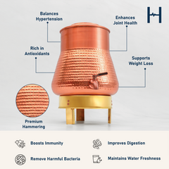 Pure Copper Pear Water Dispenser | Leak Proof Water Dispenser with Tap | Hammered Finish