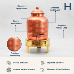 Pure Copper Pineapple Water Dispenser | Leak Proof Water Dispenser with Tap | Hammered Finish