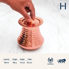 Pure Copper Pistachio Lota with Hammered Finish With Lid – Lacquer Coated for Long Life
