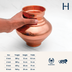 Pure Copper Pooja Kalash - Strong & Heavy - Harmless & Lead-Free - Leak Proof - Provides Many Health Benefits