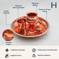 Pure Copper Pooja Thali Set - 5 Items | Pooja Thali Set with 1 Plate, 1 Kalash, 1 Fullpatra, 1 Pali, and 1 Niranjan