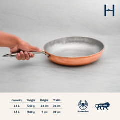 Pure Copper Saute Pan with Heat Resistant Handle for Cooking – Tin Coated (Kalai) – Handcrafted Hammered & Traditional Design