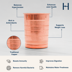 Pure Copper Silver Touch Water Glass with Luxury Design, Drinking Serving Water, Yoga Ayurveda | Handcrafted Lined Hammering Glass