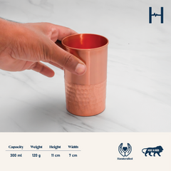 Pure Copper Vintage Hammered Glass - Lacquered for Shine & Protection - Traditional Look