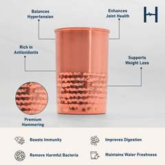 Pure Copper Vintage Hammered Glass - Lacquered for Shine & Protection - Traditional Look