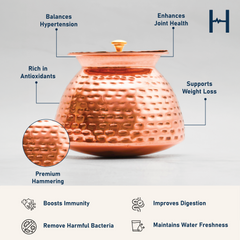 Pure Copper Walnut Lota with Hammered Finish With Lid – Lacquer Coated for Long Life