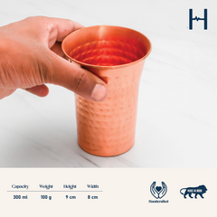 Pure Copper Waterfall Glass with Hammered Finish - Lacquered for Shine & Protection