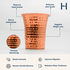 Pure Copper Waterfall Glass with Hammered Finish - Lacquered for Shine & Protection