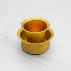 Pure Brass Dabara Set for Filter Coffee – Traditional South Indian Brass Tumbler & Wati, Handcrafted Pital Designer Coffee Cup Set, 150ml