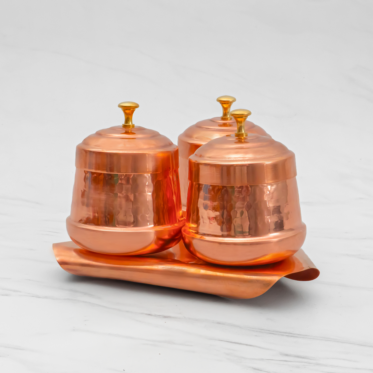 Pure Copper Dry Fruit Jars with Lid | Set of 3 | Copperware | Jar for Dry Fruits and Chocolates | Dabba/Jar/Container