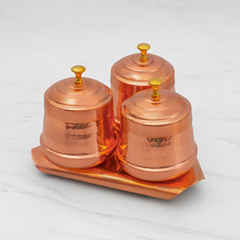 Pure Copper Dry Fruit Jars with Lid | Set of 3 | Copperware | Jar for Dry Fruits and Chocolates | Dabba/Jar/Container