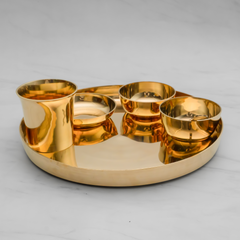 Kansa Thali Dinner Set | 6 Piece Kansa Thali Set, 1 Plate (Thali), 2 Bowls, 1 Sweet Dish, 1 Glass, 1 Spoon | 12 Inches Thali