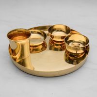 Kansa Thali Dinner Set | 6 Piece Kansa Thali Set, 1 Plate (Thali), 2 Bowls, 1 Sweet Dish, 1 Glass, 1 Spoon | 12 Inches Thali