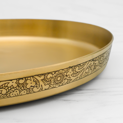 Kansa Antique Thali Dinner Set | 6 Piece Kansa Thali Set, 1 Plate (Thali), 2 Bowls, 1 Sweet Dish, 1 Glass, 1 Spoon | 12 Inches Thali