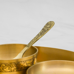 Kansa Antique Thali Dinner Set | 6 Piece Kansa Thali Set, 1 Plate (Thali), 2 Bowls, 1 Sweet Dish, 1 Glass, 1 Spoon | 12 Inches Thali