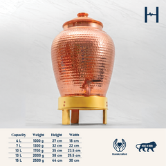 Pure Copper Kiwi Water Dispenser | Leak Proof Water Dispenser with Tap | Hammered Finish