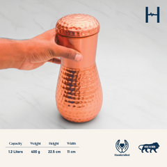 Pure Copper Marina Jar Classic for Water | Copper Utensil for Water, Chocolates & Dry Fruits | 1.2 litres, 22.5 cm x 11 cm