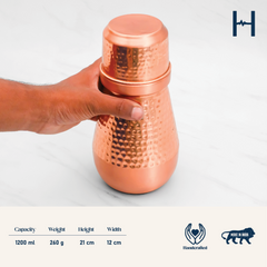 Pure Copper Monarch Water Jar 1200ml | Hammered Copper Jar with Lid | 260gm | Leak-Proof Ayurvedic Jar