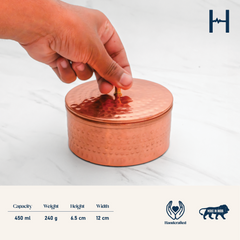 Pure Copper Multipurpose Box | Copper Utensils for Kitchen | Hammered Finish | 450ml