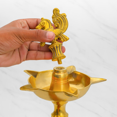 Brass Peacock Samai for Pooja | Handcrafted Pure Brass Latern, Diya for Puja