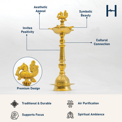 Brass Peacock Samai for Pooja | Handcrafted Pure Brass Latern, Diya for Puja