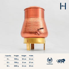 Pure Copper Pear Water Dispenser | Leak Proof Water Dispenser with Tap | Hammered Finish