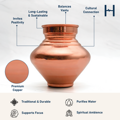 Pure Copper Pooja Kalash - Strong & Heavy - Harmless & Lead-Free - Leak Proof - Provides Many Health Benefits