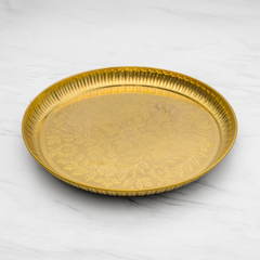 Pure Brass Pooja Thali Set of 7 | Puja Thali Set with 1 Plate, 1 Ghanti/Bell, 1 Diya, 1 Pali, 2 Wati, 1 Kalash