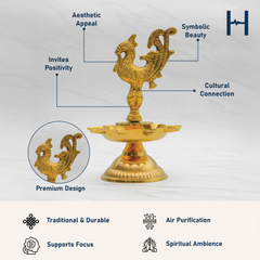 Pure Brass Samai Diya for Pooja and Decoration | Brass Samai Diyas for Home | Brass Table Diya | Traditional and Elegant Peacock Samai Diya