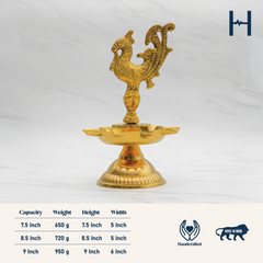 Pure Brass Samai Diya for Pooja and Decoration | Brass Samai Diyas for Home | Brass Table Diya | Traditional and Elegant Peacock Samai Diya
