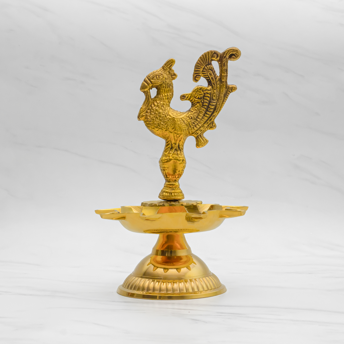 Pure Brass Samai Diya for Pooja and Decoration | Brass Samai Diyas for Home | Brass Table Diya | Traditional and Elegant Peacock Samai Diya