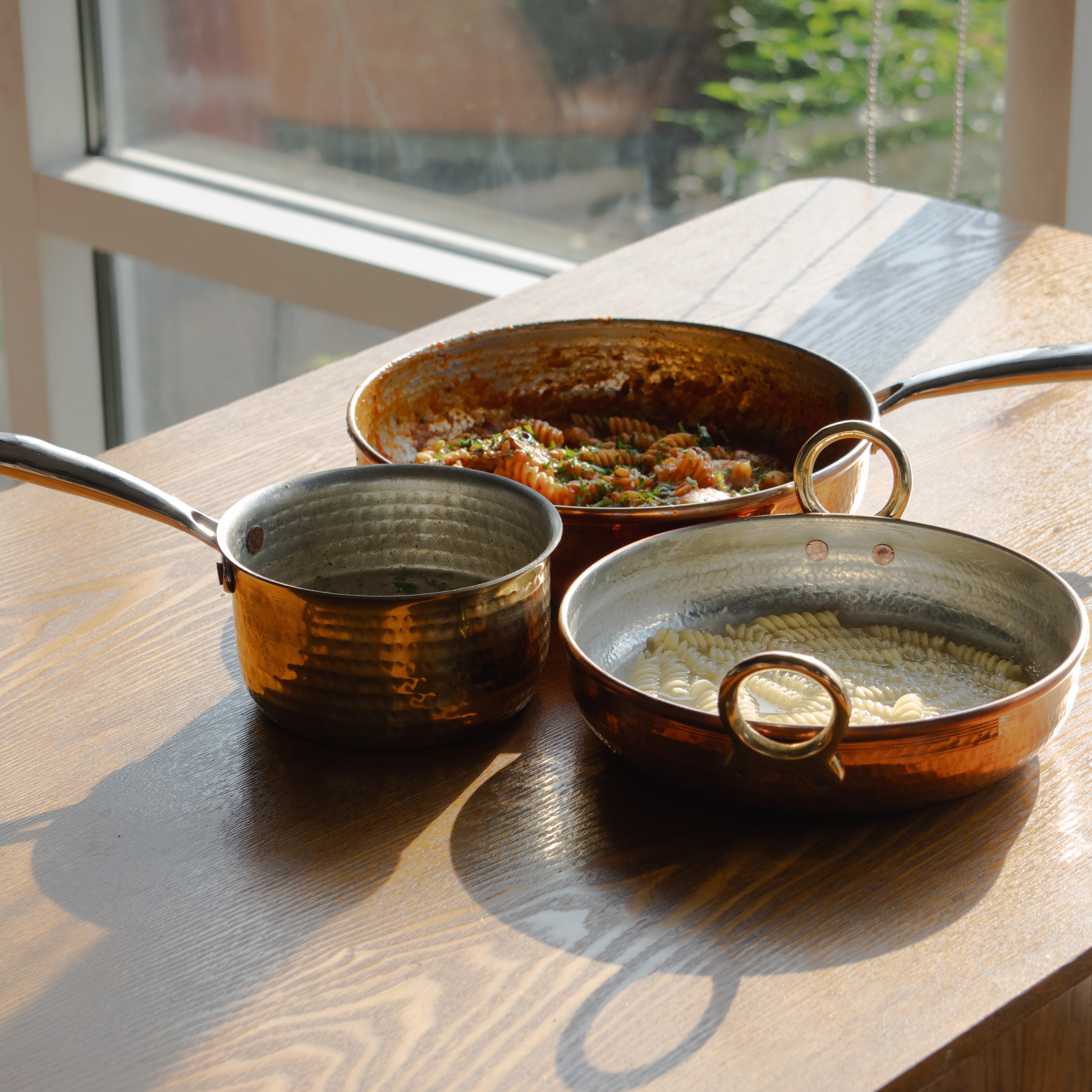 Pure Copper Saute Pan with Heat Resistant Handle for Cooking – Tin Coated (Kalai) – Handcrafted Hammered & Traditional Design