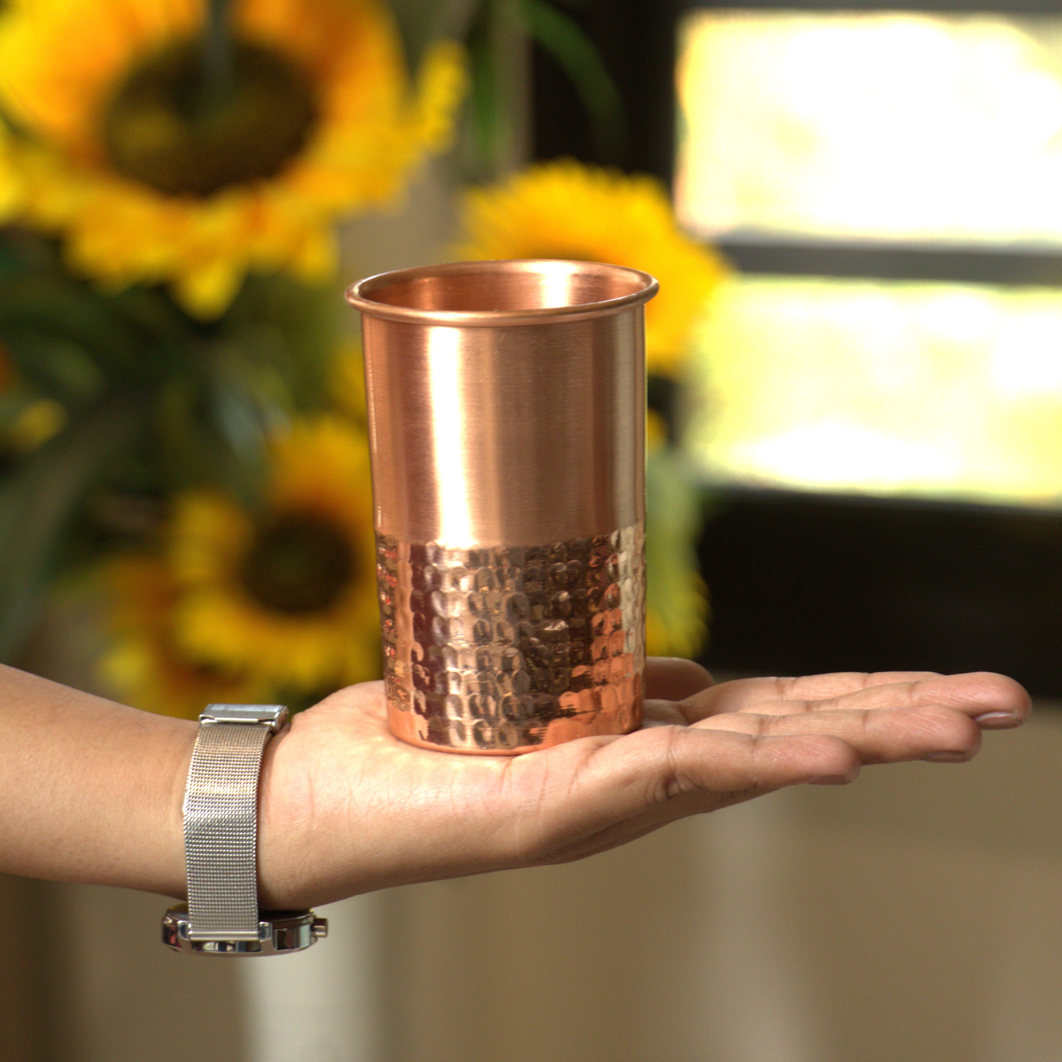 Pure Copper Vintage Hammered Glass - Lacquered for Shine & Protection - Traditional Look