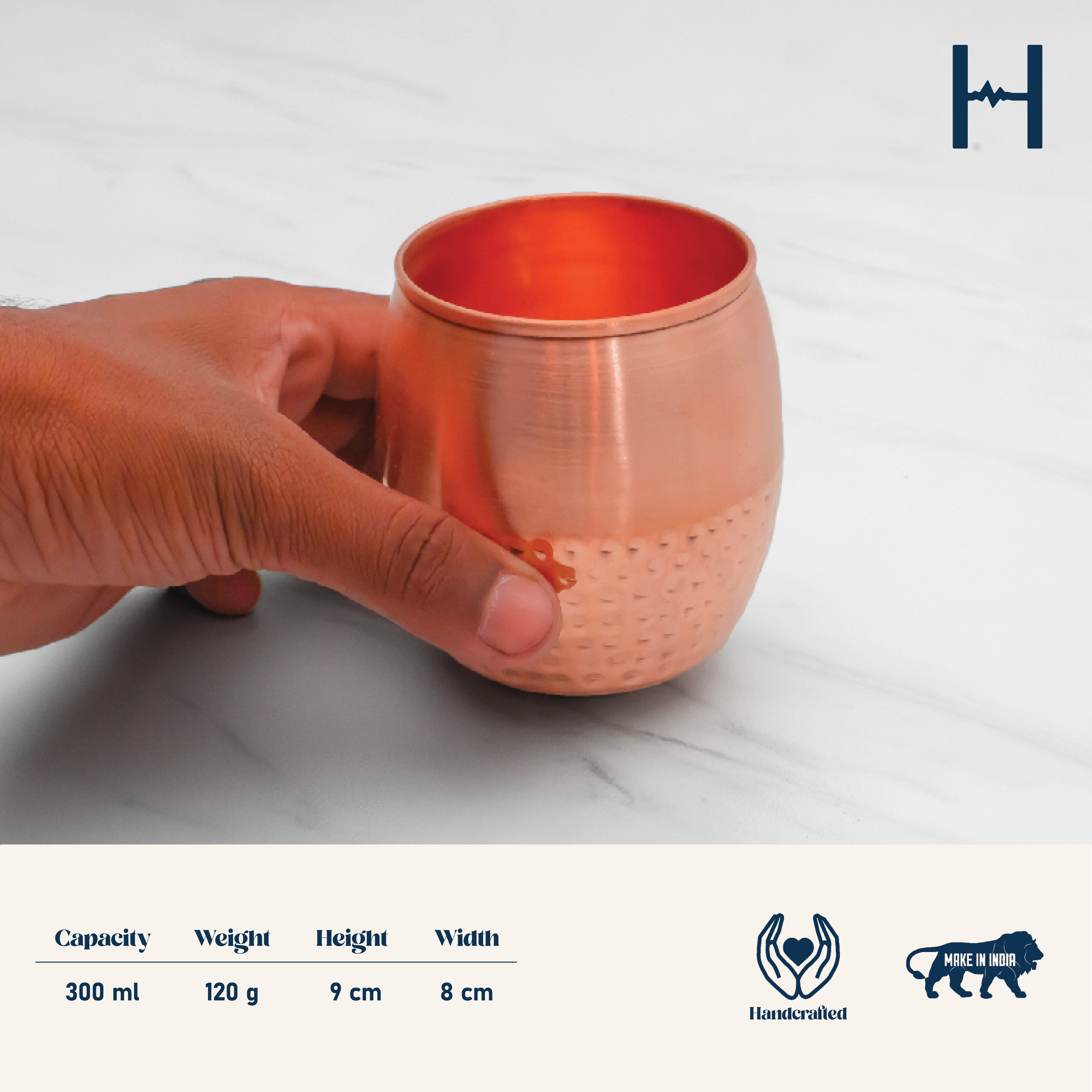Pure Copper Modern Glass - Lacquered for Shine & Protection