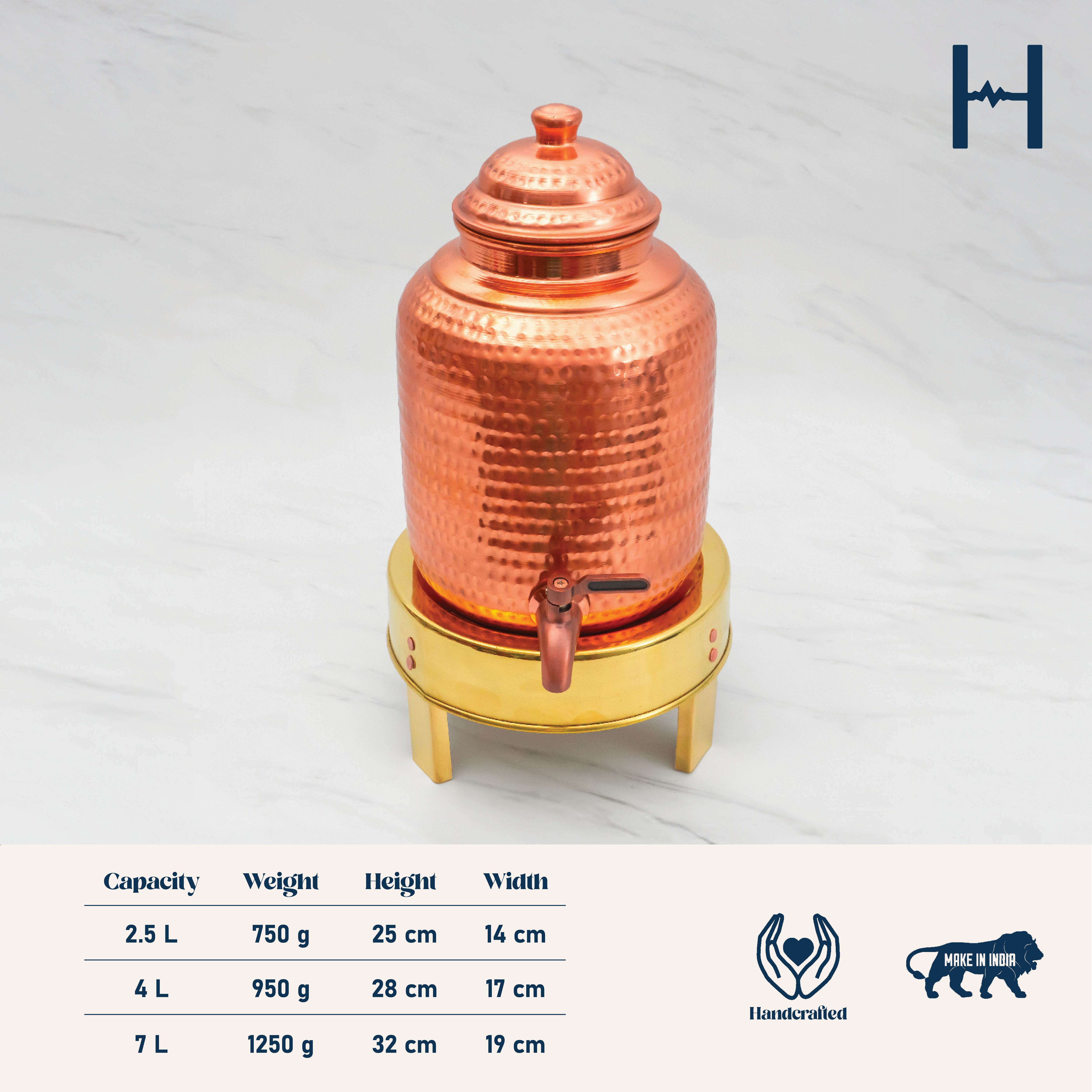 Pure Copper Pineapple Water Dispenser | Leak Proof Water Dispenser with Tap | Hammered Finish